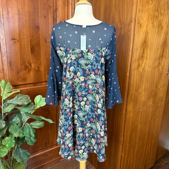 Anthropologie paper crown swing Navy Floral Mini Dress - Picture 7 of 10
